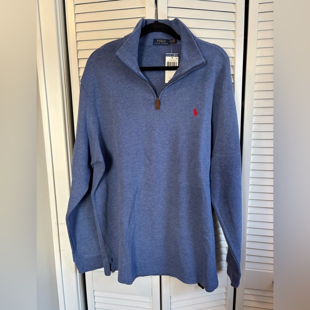 Polo Ralph Lauren men’s quarter zip sweater, blue, XXL, NWT